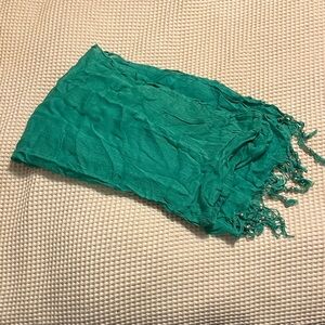 Vibrant Green Scarf with Beaded Fringe